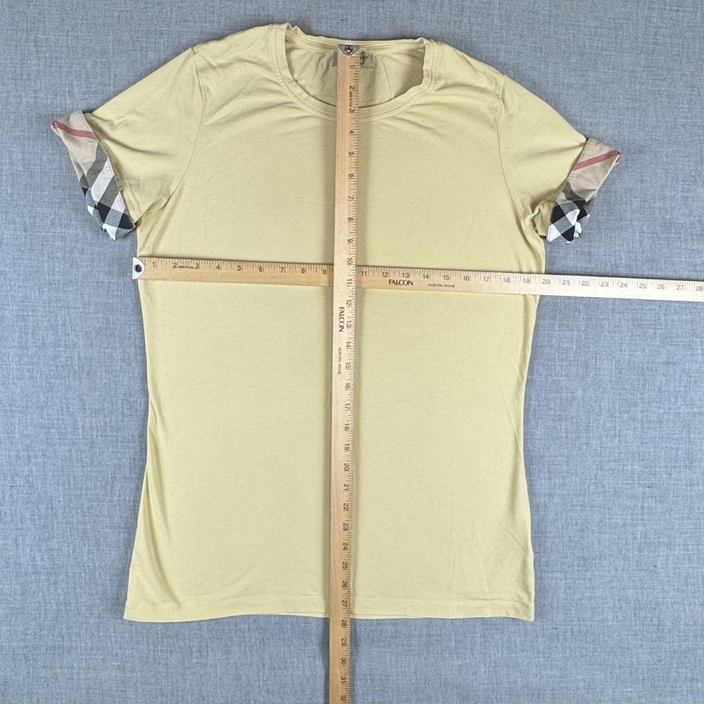 Burberry Shirt Womens XL Yellow Nova Check Cuff Short Sleeve Stretch Crewneck - Picture 6 of 8